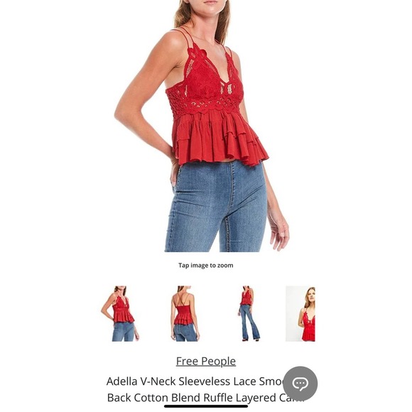 Copied - Free People Intimately Adella Lace Smocked Back Cami Cherry Red Size S - Picture 1 of 5